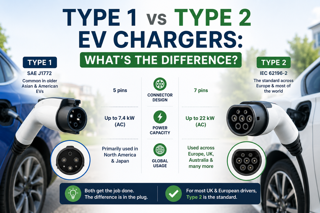 Type 1 vs Type 2 EV Chargers: What's the Difference?