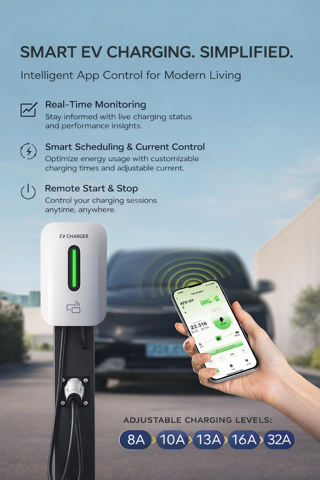 Kela 7kW EV Charger 32A Smart EV Charging Station with 10M Charging Cable Type 2 White