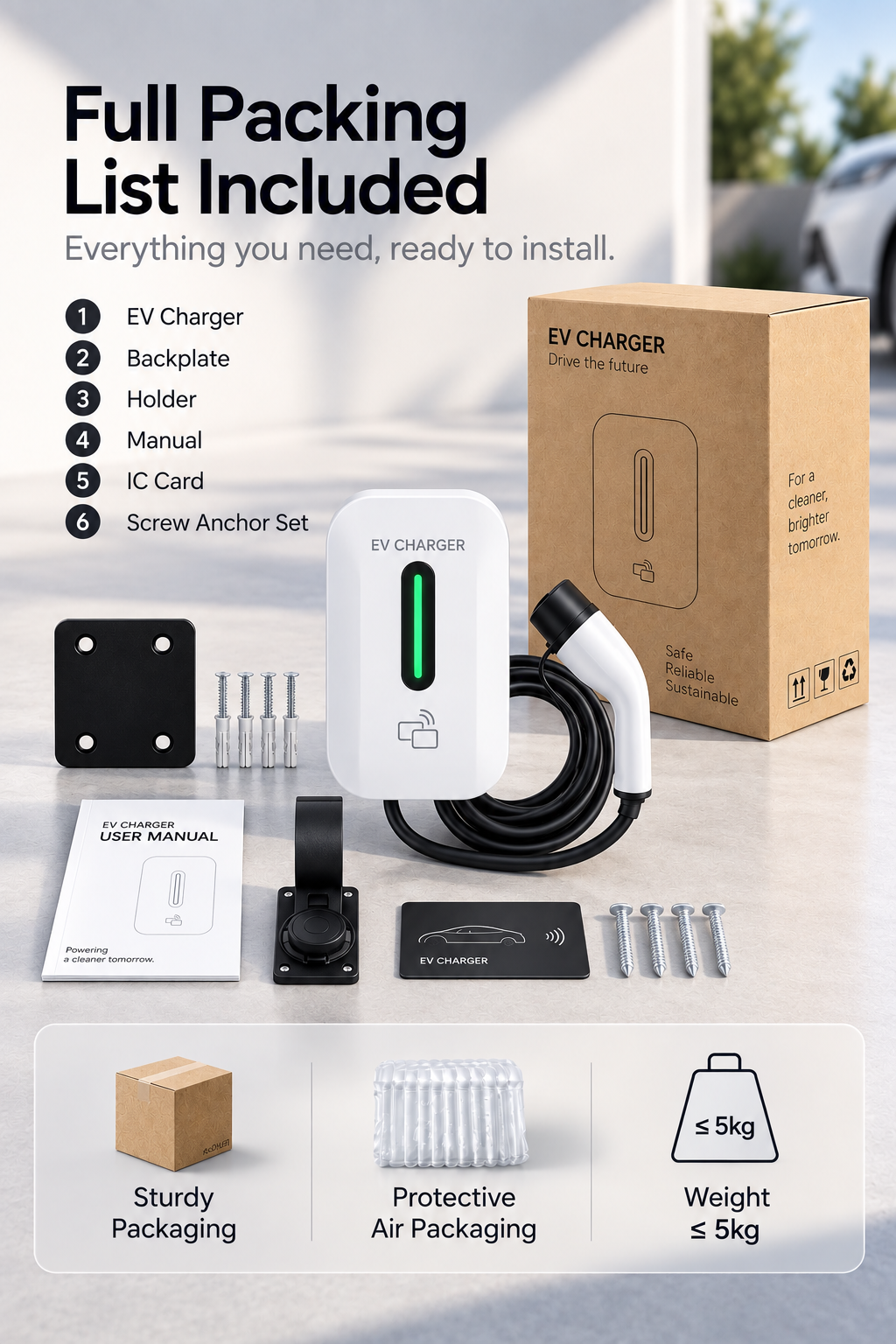 Kela 7kW Smart EV Charger - 10M Charging Cable - Type 2 - White