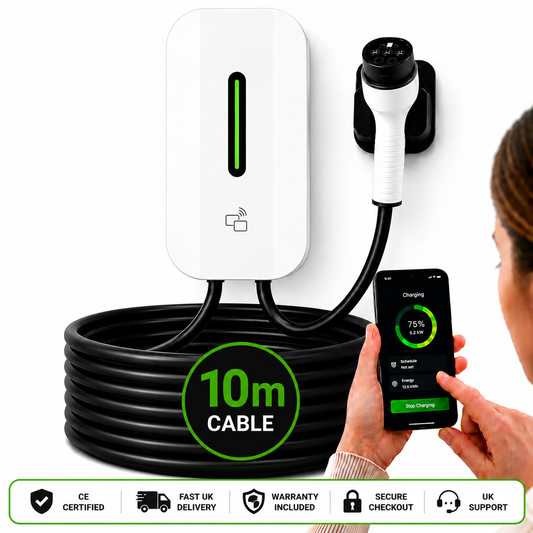 Kela 7kW Smart EV Charger - 10M Charging Cable - Type 2 - White