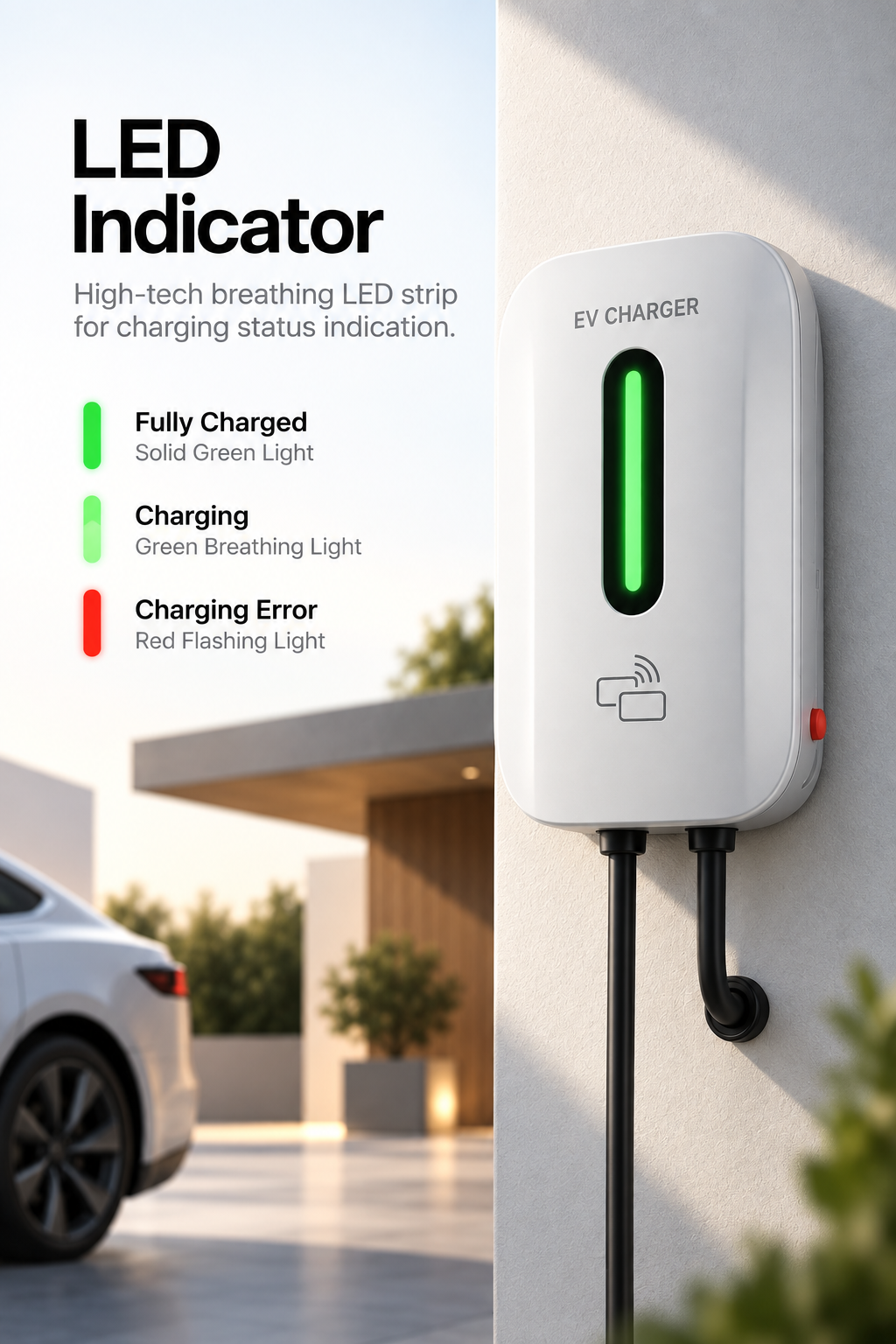 Kela 7kW Smart EV Charger - 10M Charging Cable - Type 2 - White