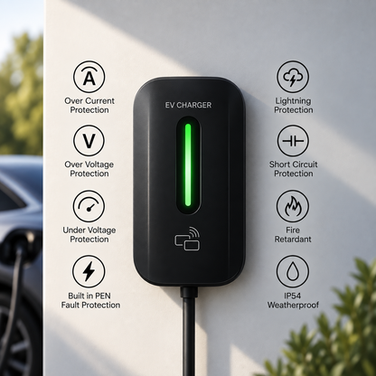 Kela 7kW Smart EV Charger - 10M Charging Cable - Type 2 - Black