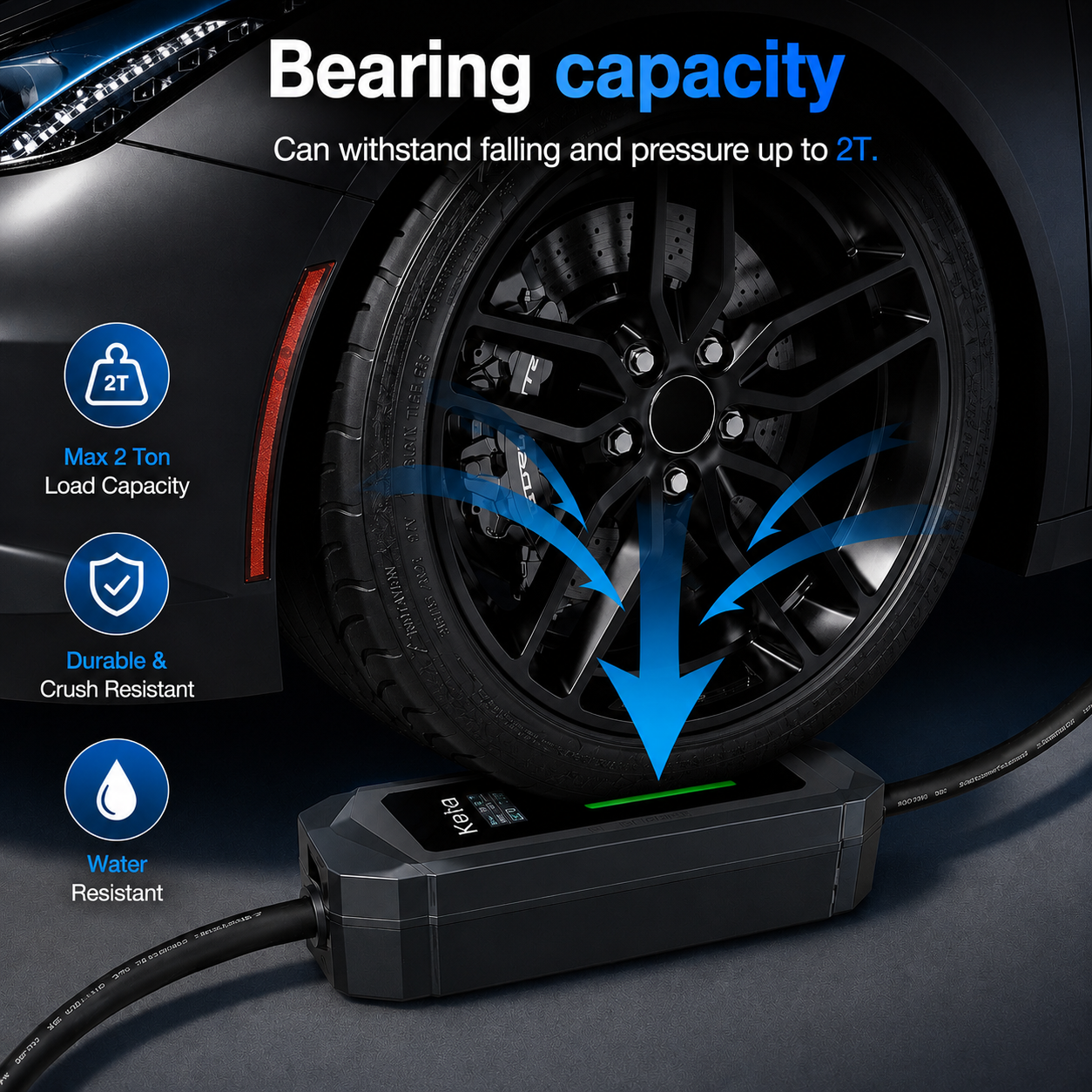 Kela 3kW Type 2 EV Charger – 8m Cable – Adjustable Current – UK 3 Pin Plug