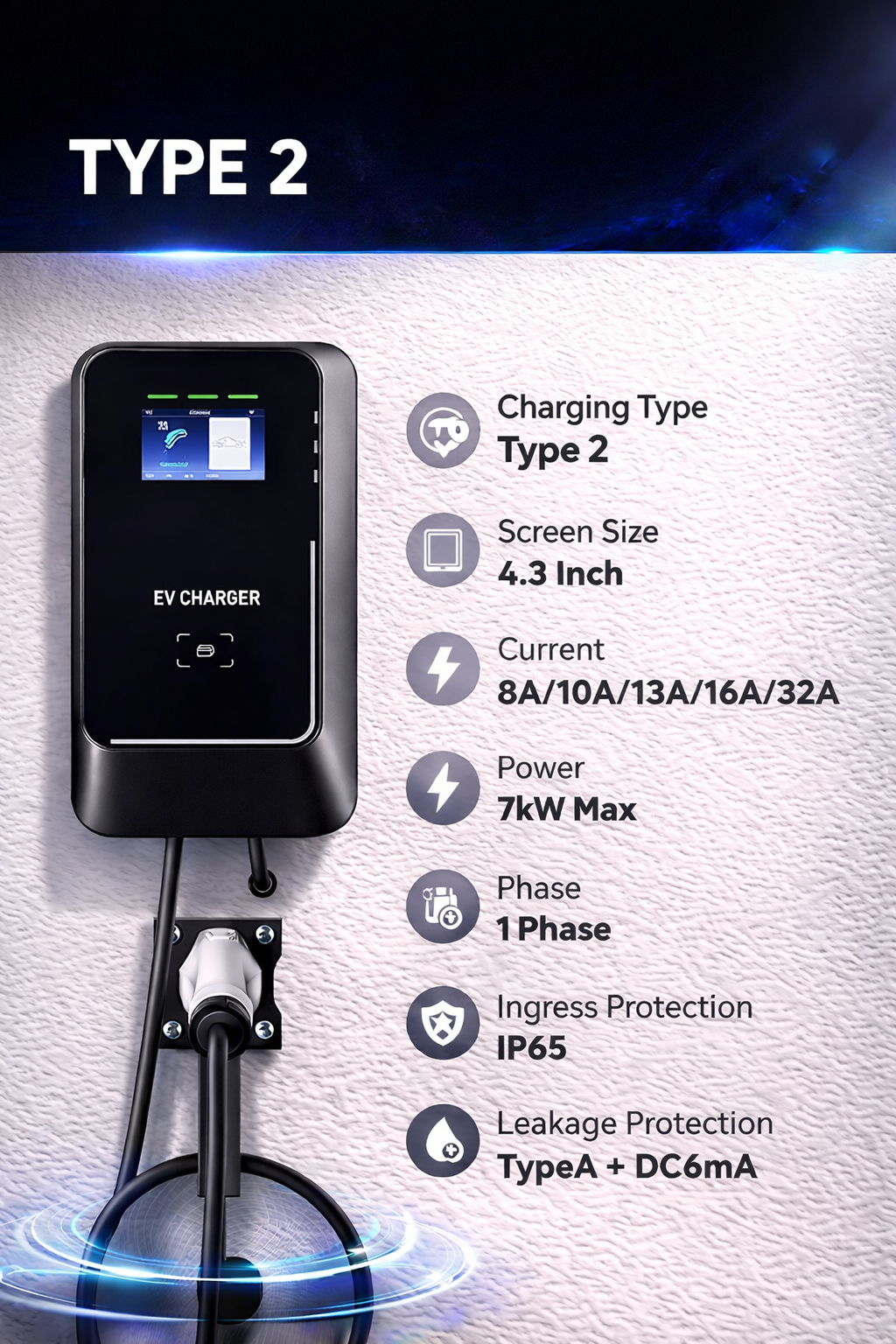 Kela 7kW EV Charger 32A Smart EV Charging Station with 10M Charging Cable Type 2 With LCD Screen