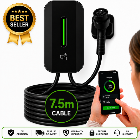 Kela 7kW Smart EV Charger - 7.5M Charging Cable - Type 2 - Black