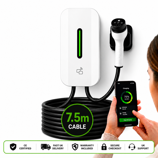 Kela 7kW Smart EV Charger - 7.5M Charging Cable - Type 2 - White