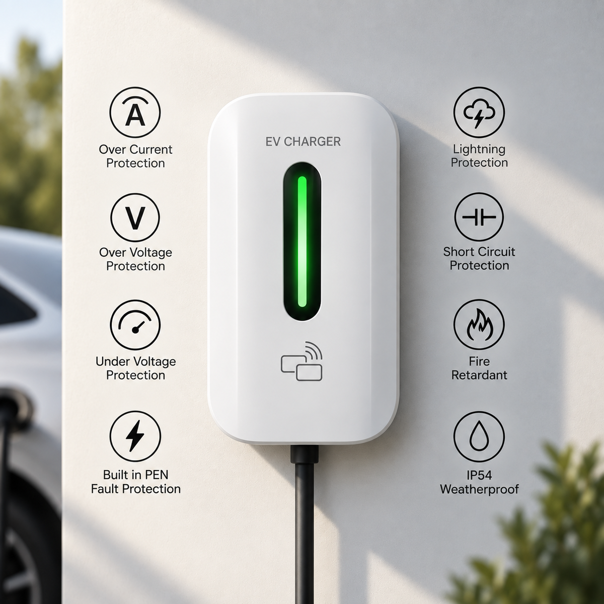 Kela 7kW Smart EV Charger - 10M Charging Cable - Type 2 - White