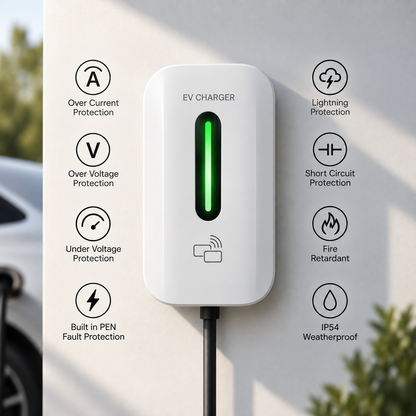Kela 7kW Smart EV Charger - 10M Charging Cable - Type 2 - White