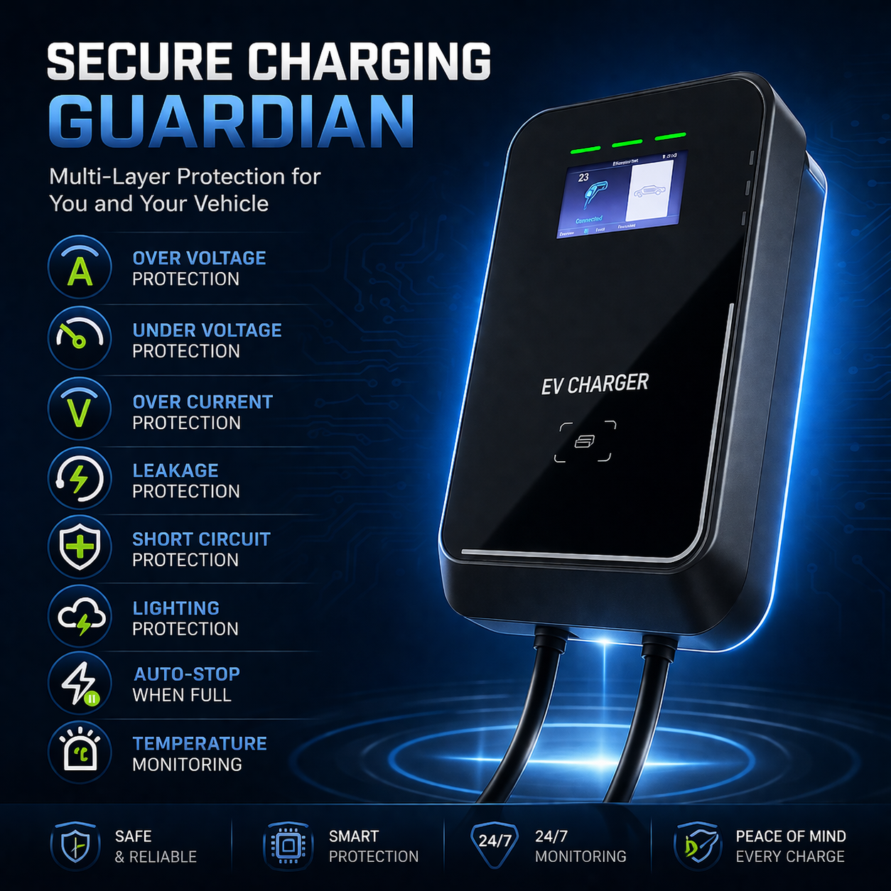 Kela 7kW EV Charger 32A Smart EV Charging Station with 10M Charging Cable Type 2 With LCD Screen