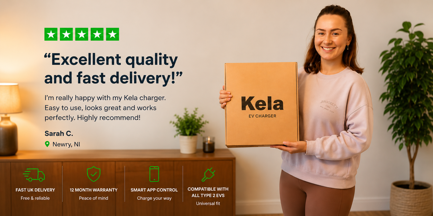 Kela 7kW Smart EV Charger - 7.5M Charging Cable - Type 2 - Digital Screen