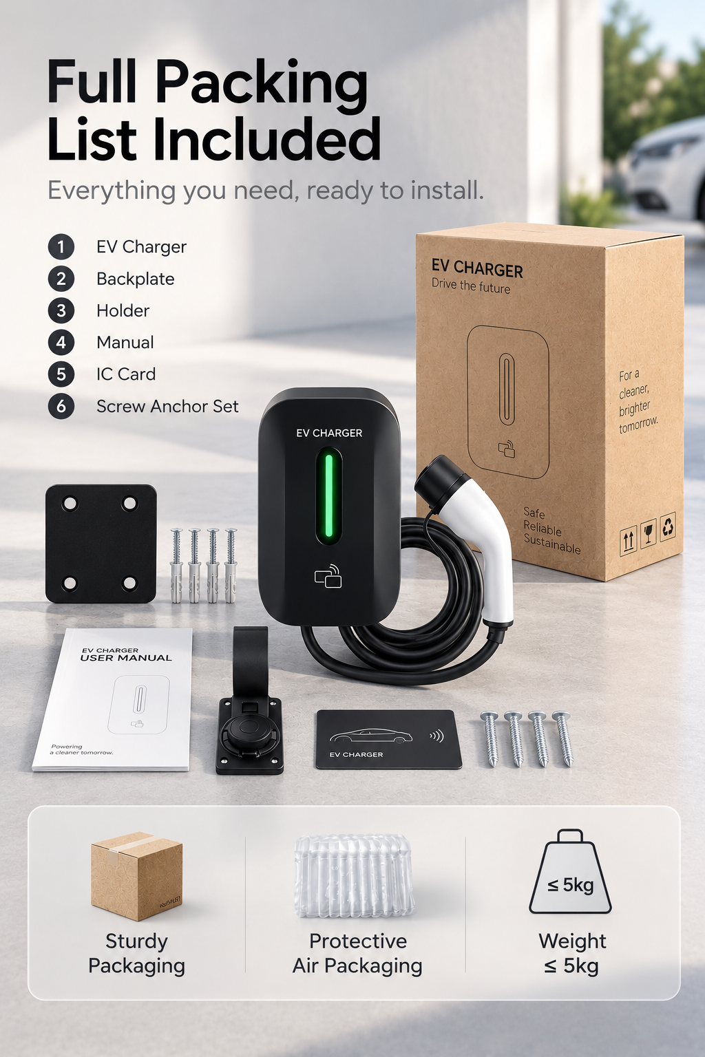 Kela 7kW Smart EV Charger - 10M Charging Cable - Type 2 - Black