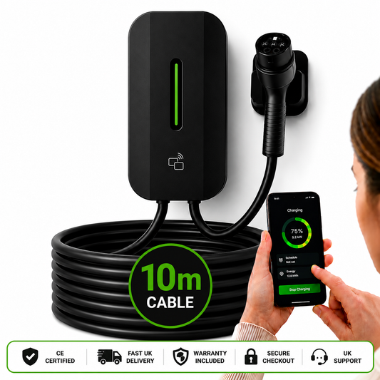 Kela 7kW Smart EV Charger - 10M Charging Cable - Type 2 - Black