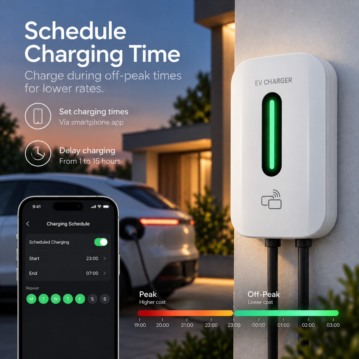 Kela 7kW Smart EV Charger - 10M Charging Cable - Type 2 - White