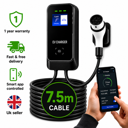 Kela 7kW EV Charger 32A Smart EV Charging Station with 7.5M Charging Cable Type 2 With LCD Screen