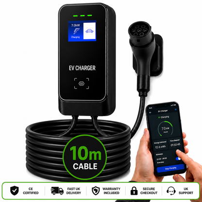 Kela 7kW Smart EV Charger - 10M Charging Cable - Type 2 - Digital Screen