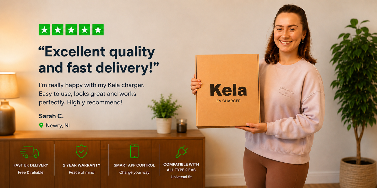 Kela 7kW Smart EV Charger - 10M Charging Cable - Type 2 - White