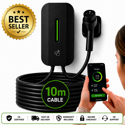 Kela 7kW Smart EV Charger - 10M Charging Cable - Type 2 - Black