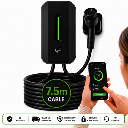 Kela 7kW Smart EV Charger - 7.5M Charging Cable - Type 2 - Black